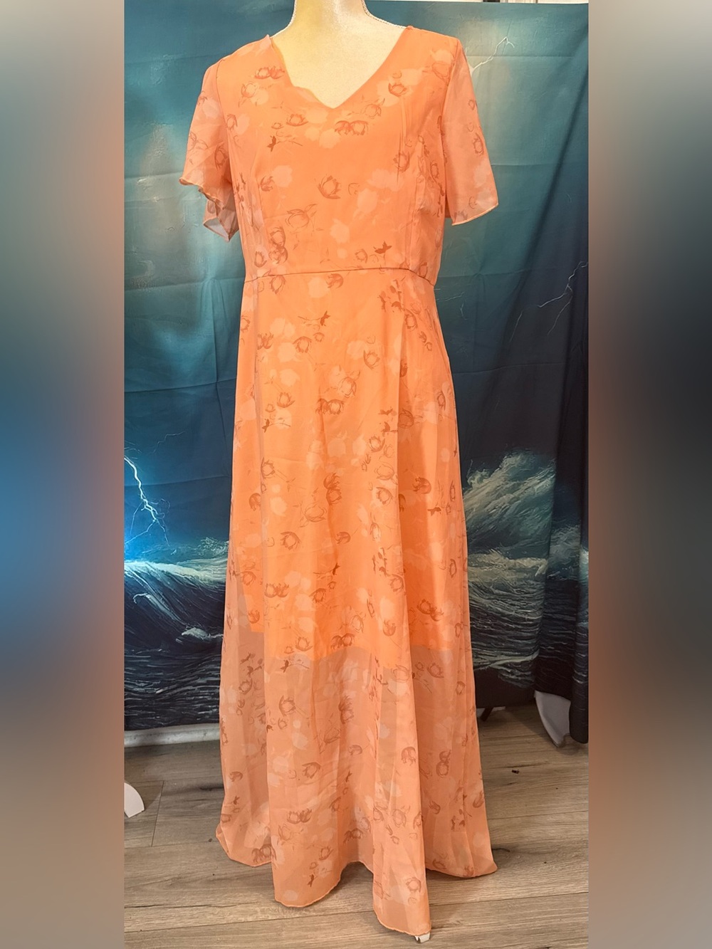 Women's Peach Floral Maxi Skirt — Lightweight Flowing Silhouette